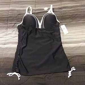 New Country Swim Top Black White & Gray Color Block Womens SzM NWT Back X Option
